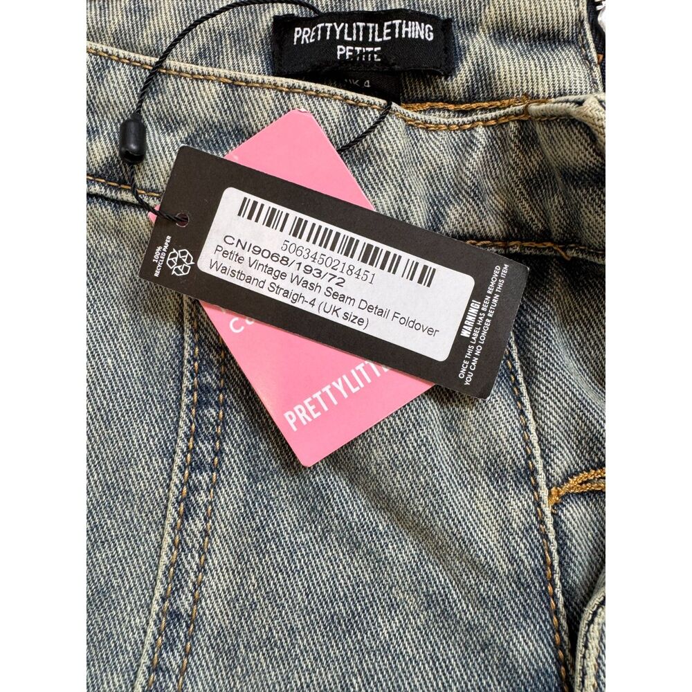 PLT Pretty Little Thing Jeans Foldover Waist Front Seams Size 0 Vintage Wash NEW - Picture 7 of 9